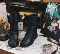 Korean official website milkcocoa September autumn womens British style cross lace-up Martin boots mid-tube low-heeled booties