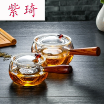 Wooden handle cooking teapot Glass side handle Tea maker Heat-resistant small green Citrus tea pot Kung Fu tea set