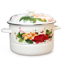 Enamel double ear enamel steamer 9L large capacity enamel porcelain pot Soup pot Induction cooker universal thickened induction cooker Universal