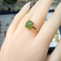925 Silver Inlaid Living Ring Hetian Jade Jasper Apple Green