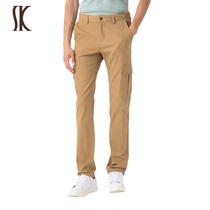 SK mens pure cotton tooling big bag casual pants male style deep blue card its color long pants Fathers Day gift daddy pants