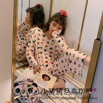 Japanese Gelato Peach Hearts Modale Pyjamas Womens Spring And Autumn Long Sleeves Loose Thin and Cute Student Suit Home Clothes