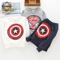 2021 Autumn Loaded New American Captain Superman Childrens Clothing Bright Sheet Discolored Boy Long Sleeve T-shirt Baby Blouse