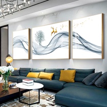 Modern Light Extravagant Living Room Decoration Painting Triptych Elk Brief Atmospheric Abstract New Chinese Sofa Background Wall Mural Flutter