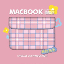New Spring Pink Plaid Apply Apple Computer Bag Macbook Air pro13 Liner Bag 16 New 14-inch