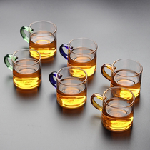 Small teacup Kung Fu tea set Household belt handle transparent glass 6pcs Tea drinking green tea set cup Tea tasting