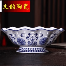 Jingdezhen ceramic blue and white hollow hollow fruit plate dried fruit snack plate new Chinese classical living room ornaments large