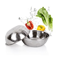 Premium Stainless Steel Basin Wash Rice Bowl Vegetable Wash Basin Sieve Tao Rice Basket Leakage Basin Multi-function Multi-size Punch Bowl