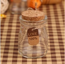 Cork lead-free glass bottle sealed jar with lid cute storage flower tea jar small round transparent household