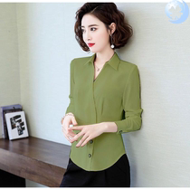  V-neck chiffon shirt womens long-sleeved design sense top 2020 spring and autumn new style skirt small shirt waist lining