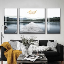 Modern minimalist living room sofa background wall Crystal porcelain decorative painting lakeside pier mountain forest Nordic bedroom framed hanging painting