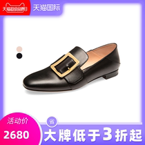 BALLY Bali Women Shoes Lefu Shoes New square buttons Bull leather One foot pedal single shoe flat sole casual shoes