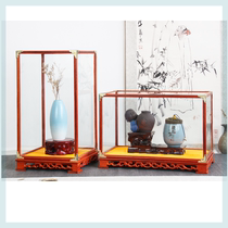 Redwood ornaments glass cover corner custom Buddha crafts vases dustproof display box Wenplay pear treasure cage