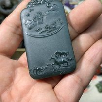 Hetian jade pagoda green second fine material landscape brand