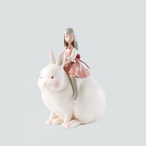 Jia Xiaogulu cartoon desktop swing piece birthday present < white night fairy tale-moon light rabbit mini-style > home ornament