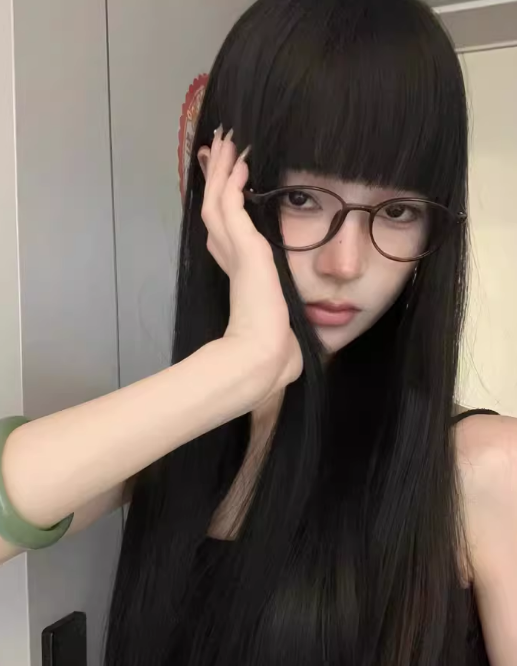 真我黑长直漫画齐刘海假发套 全真发整顶设计 自然隐形无痕贴合 长发飘逸顺滑