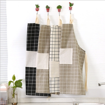 Apron Nordic cotton fabric oil-proof clean apron Kitchen home overalls bakery half-body apron black and white