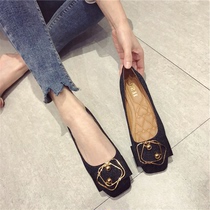 Hong Kong 2022 spring new Korean version small fragrant wind flat single shoe woman shallow mouth square head soft-bottom 100 hitch late shoe woman