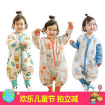 Huxibei gauze sleeping bag split leg air-conditioned room childrens kicking children baby baby sleeping clothes robe