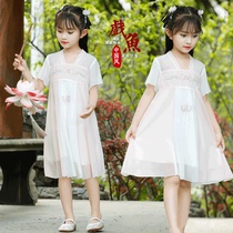 Girls Hanfu Childrens ancient costume Super Fairy Chinese style modified Kimono Summer Dress Short sleeve little girl Chiffon dress