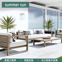 Teak Wood Outdoor Leisure Sofa Combo Outdoor Patio Terrace Single Double Solid Wood Furniture Open-air Waterproof Sunscreen