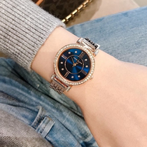 American AKAnne Klein AK2928NVRG rose gold blue disc minimalist diamond-studded womens watch