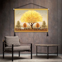 European style fortune tree elk scenery living room fabric hanging painting horizontal large size canvas bedroom hanging cloth wall decoration