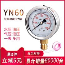 YN60 shock resistant radial pressure gauge Vacuum negative pressure gauge Stainless steel shock resistant oil pressure gauge Water pressure gauge Pressure gauge