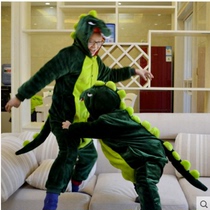 Children cartoon conjoined pajamas dinosaurs autumn and winter version parent-child animal baby male and female flannel home suit set