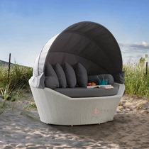 Outdoor rattan lying bed outdoor garden creative awning large round bed rattan art resort homestay scenic beach bed