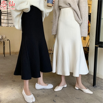 Fishtail Skirt Woman 2021 Chunqiu New lotus leaf lace half body dress with long style knitted bag arm skirt A character elastic long dress