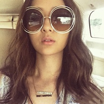 Retro Big Frame Round Ink Mirror Mesh Red Stars Same-ins French style elegant tea color sunglasses female tide CE114S