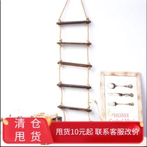 American Countryside Hemp Rope Ladder Wood Hemp Rope Stairway Shop Wall Decoration Cafe Clothing Shop Wall Pendant