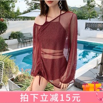 2021 New Shade of Flesh Lean Bubble Spa Swimsuit Women Feel Big Chest Conservative Split Swimsuit Three Sets of Ins