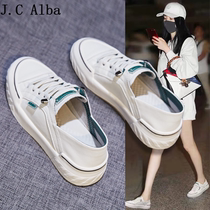 2022 Summer New Small White Shoes Women Shoes Ins Chauts Nets Red Two Wear Casual Shoes Women Single Shoes 100 Hitch Bottom Plate Shoes