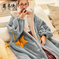 Pajama Winter Shown Thickened Warm Spring Student Cute Bath Korean Version Thicker Flannel Coral Fluff