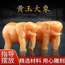 Natural yellow jade elephant pendulum a pair of yellow jade Jirus supplement by mountain living-room office shop for opening ceremony