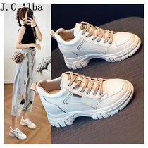 Daddy shoes 2022 all-match temperament sports and leisure shoes inner height increase womens 2022 new winter leather shoes white