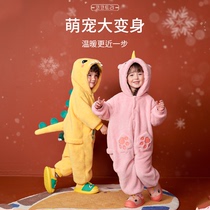 KK Tree Childrens conjoined pajamas baby Autumn Winter dinosaur 2021 new boy girl thick cute shape Spring