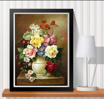 Full embroidered European cross stitch thread small living room simple modern vase Rose cross stitch bedroom peony flower