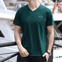2021 Summer V collar short sleeve T-shirt male pure colour pure cotton Compassionate Tide Easy Movement Half Sleeve Mens Blouse Middle Age