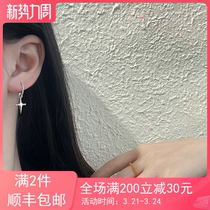 Solid sensuality knocks strong second to cool goddess 925 pure silver personality cross short earrings delicate and small