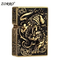 Zorro kerosene lighter Pixiu armor heavy hand embossed craftsmanship five-sided carving retro personality windproof men