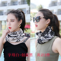 Summer sunscreen bib womens pullover cap Thin Ice Silk cervical sunshade small silk scarf mask riding headscarf