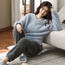 Japanese Autumn Winter Style Coral Suede Pyjamas Women Suit Winter Thickened gushed lamb suede can be outworn with headliner home clothes