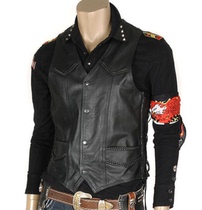 New vintage imported mens cowhide black V-collar personality slim Harley Indian Knight vest leather vest