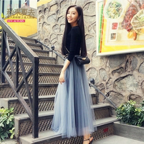 Cheap yarn skirt skirt bag skirt Black yarn skirt Body length puffy two-layer long skirt mesh top women 2019