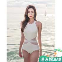 DK swimsuit female sense one-piece small chest gathered conservative belly cover thin bikini swimsuit