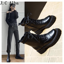 Martin boots look thin and tall British style womens 2022 winter season new plus velvet all-match leather skinny short boots