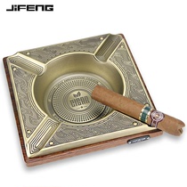 JIFENG mens cigar ashtray aluminum alloy large-caliber metal special four-slot household large solid wood ashtray